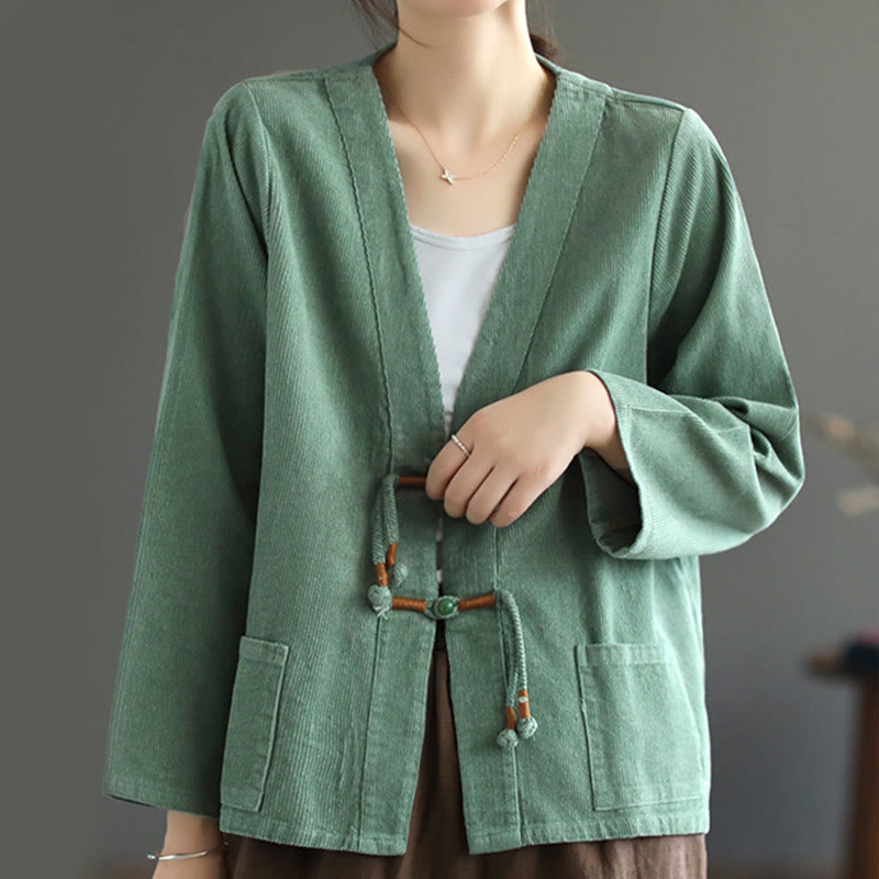 Chaqueta de pana de manga larga de algodón con bolsillos para mujer de Buddha Stones - Aguamarina mediana - US12, UK/AU16, EU44 (2XL) - image 9