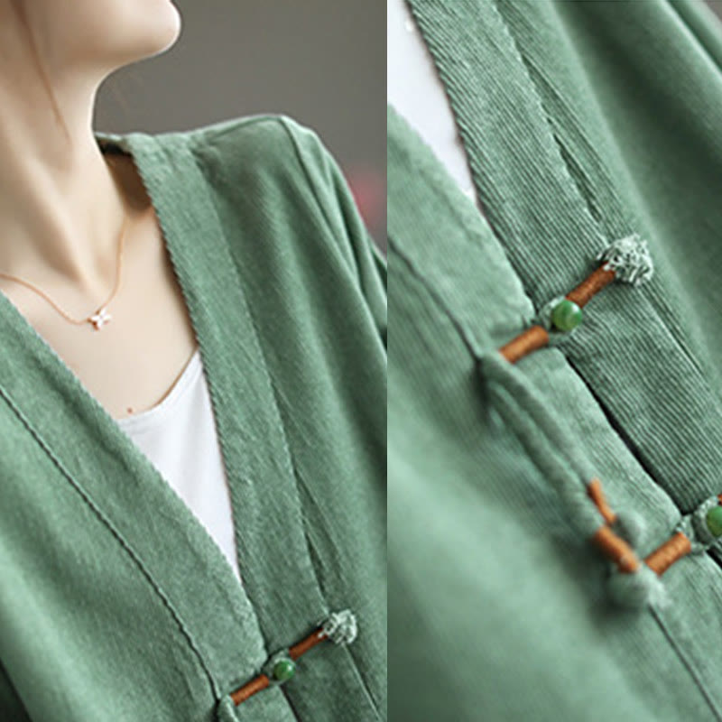 Chaqueta de pana de manga larga de algodón con bolsillos para mujer de Buddha Stones - image 12