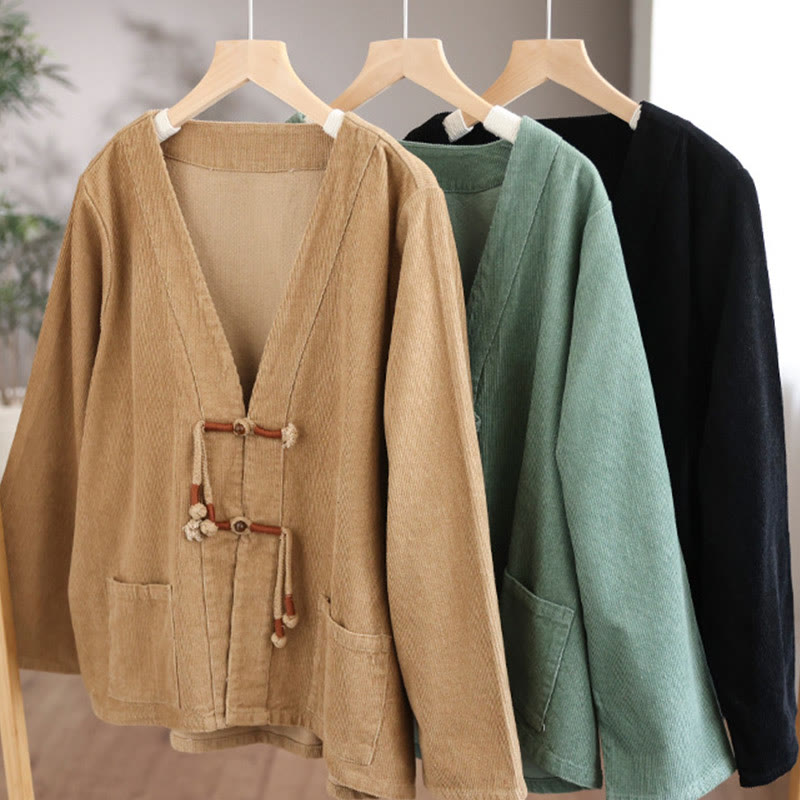 Chaqueta de pana de manga larga de algodón con bolsillos para mujer de Buddha Stones - image 17