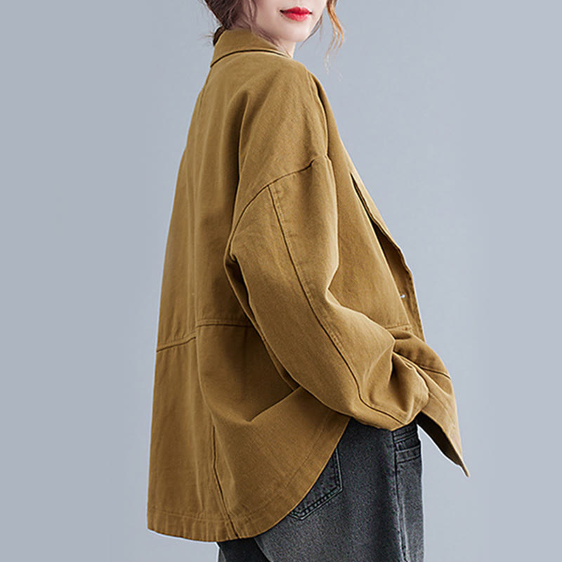 Chaqueta blazer de algodón de manga larga para mujer, color liso, con bolsillos y estampado Buddha Stones - image 3
