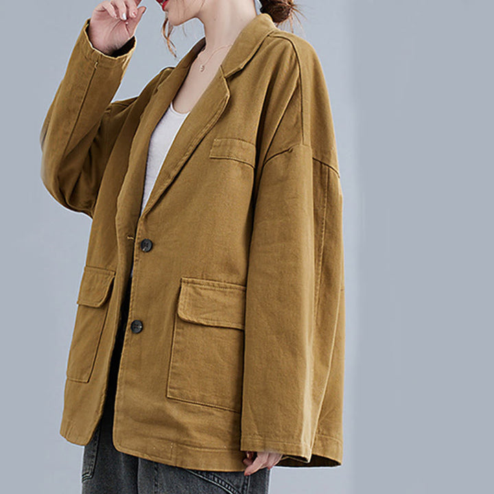 Chaqueta blazer de algodón de manga larga para mujer, color liso, con bolsillos y estampado Buddha Stones - image 6