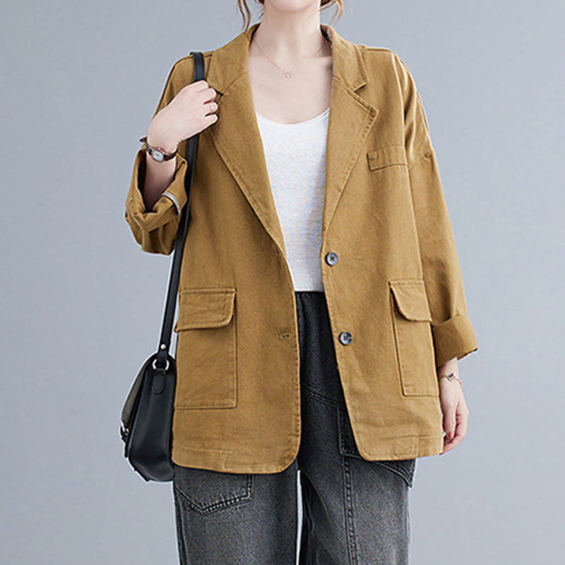 Chaqueta blazer de algodón de manga larga para mujer, color liso, con bolsillos y estampado Buddha Stones - image 5