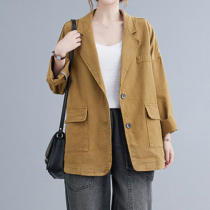 Chaqueta blazer de algodón de manga larga para mujer, color liso, con bolsillos y estampado Buddha Stones - image 5