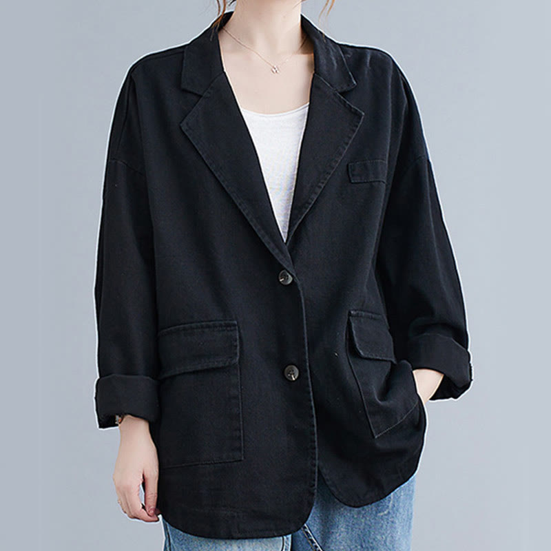 Chaqueta blazer de algodón de manga larga para mujer, color liso, con bolsillos y estampado Buddha Stones - Negro - US14，UK/AU18，EU46 (2XL) - image 10