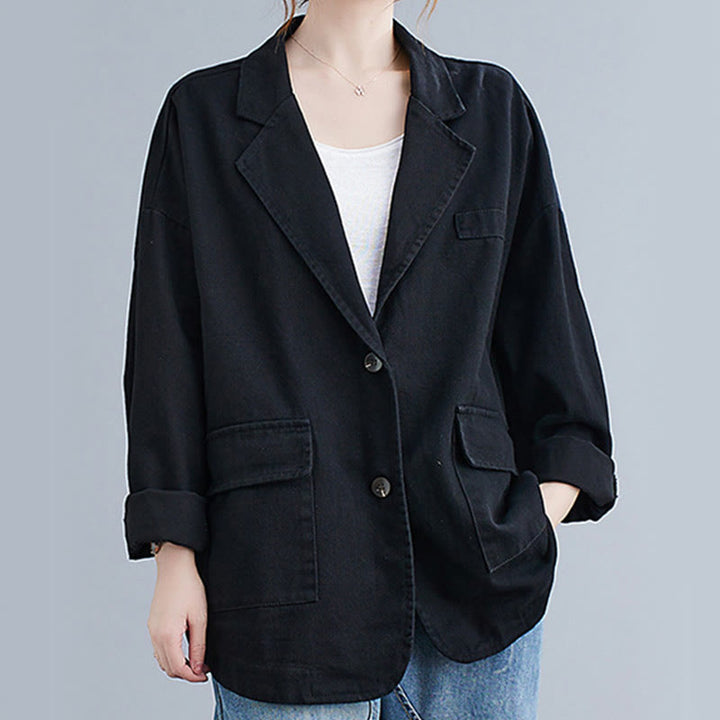 Chaqueta blazer de algodón de manga larga para mujer, color liso, con bolsillos y estampado Buddha Stones - Negro - US14，UK/AU18，EU46 (2XL) - image 10