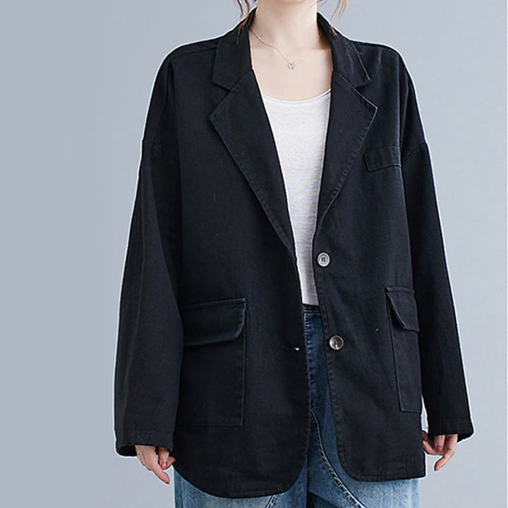 Chaqueta blazer de algodón de manga larga para mujer, color liso, con bolsillos y estampado Buddha Stones - image 13