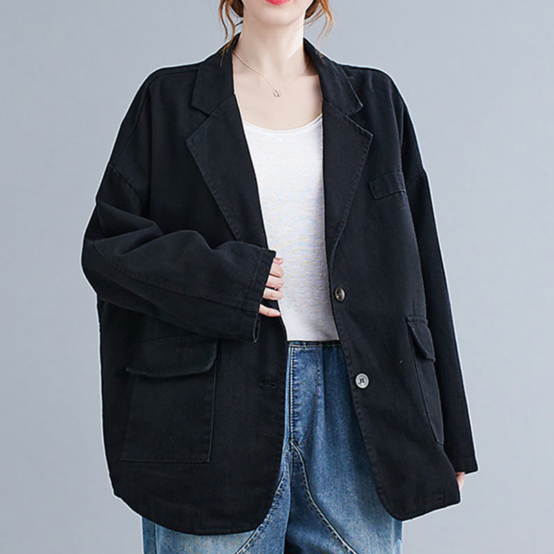 Chaqueta blazer de algodón de manga larga para mujer, color liso, con bolsillos y estampado Buddha Stones - image 11