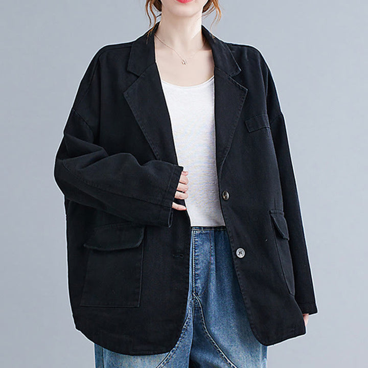 Chaqueta blazer de algodón de manga larga para mujer, color liso, con bolsillos y estampado Buddha Stones - image 11