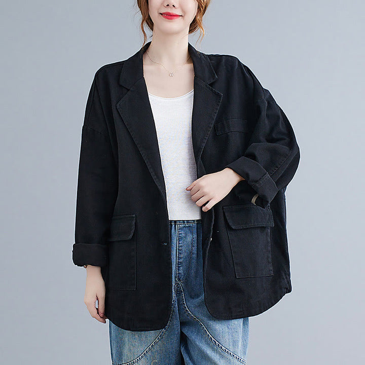 Chaqueta blazer de algodón de manga larga para mujer, color liso, con bolsillos y estampado Buddha Stones - image 14