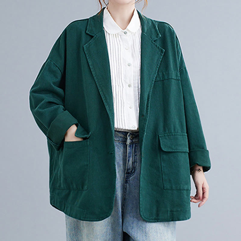 Chaqueta blazer de algodón de manga larga para mujer, color liso, con bolsillos y estampado Buddha Stones - image 16