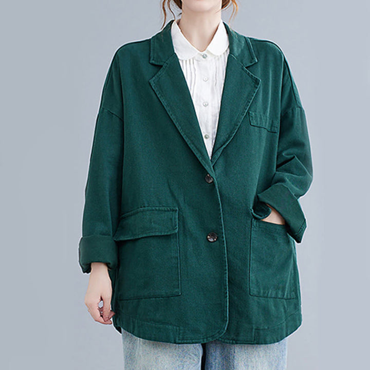 Chaqueta blazer de algodón de manga larga para mujer, color liso, con bolsillos y estampado Buddha Stones - Verde azulado - US14，UK/AU18，EU46 (2XL) - image 15