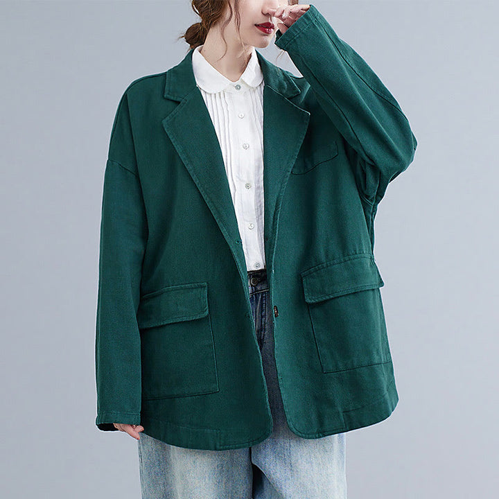 Chaqueta blazer de algodón de manga larga para mujer, color liso, con bolsillos y estampado Buddha Stones - image 19