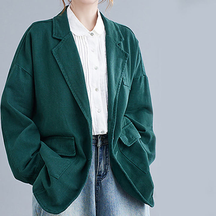 Chaqueta blazer de algodón de manga larga para mujer, color liso, con bolsillos y estampado Buddha Stones - image 18