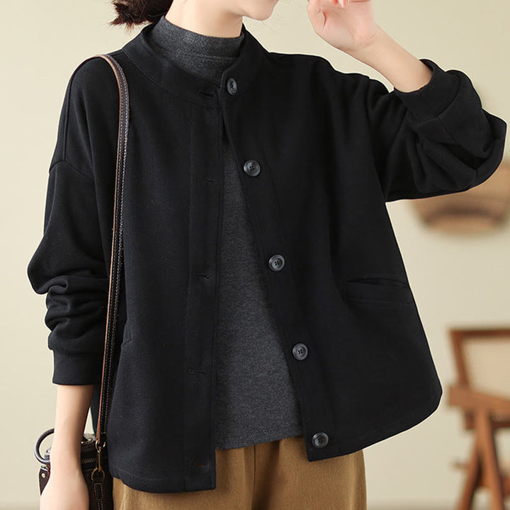 Chaqueta de algodón de manga larga para mujer con bolsillos y diseño de Buddha Stones en color liso - Negro - US14，UK/AU18，EU46 (2XL) - image 0