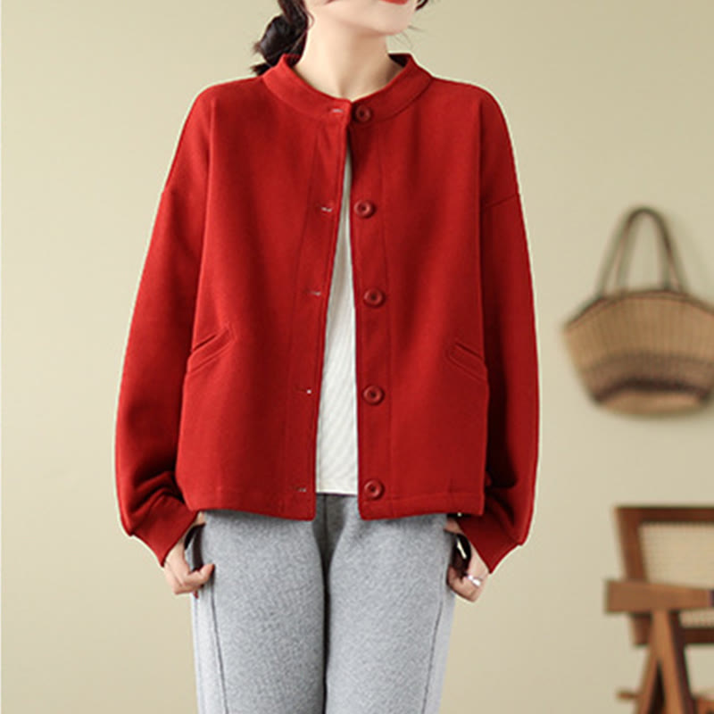 Chaqueta de algodón de manga larga para mujer con bolsillos y diseño de Buddha Stones en color liso - image 10