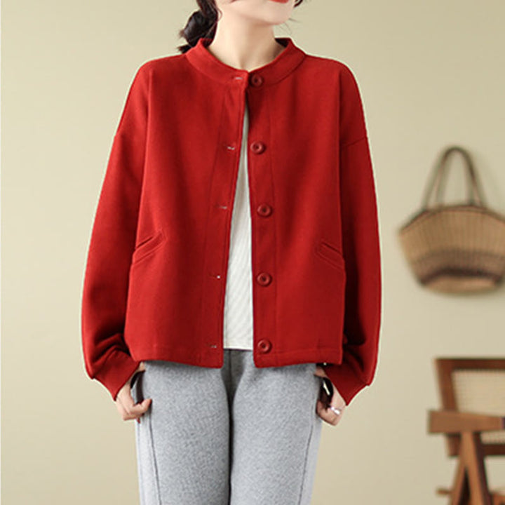 Chaqueta de algodón de manga larga para mujer con bolsillos y diseño de Buddha Stones en color liso - image 10