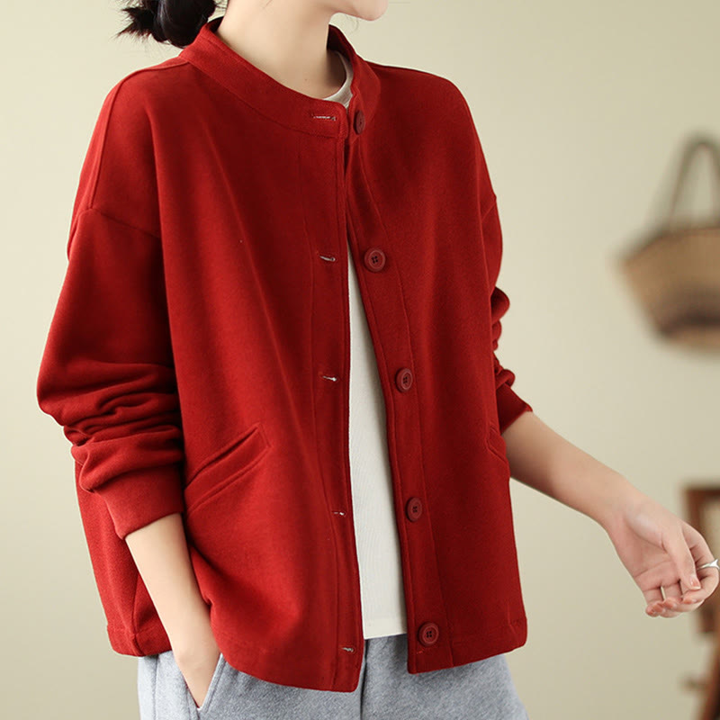 Chaqueta de algodón de manga larga para mujer con bolsillos y diseño de Buddha Stones en color liso - Ladrillo refractario - US14，UK/AU18，EU46 (2XL) - image 5