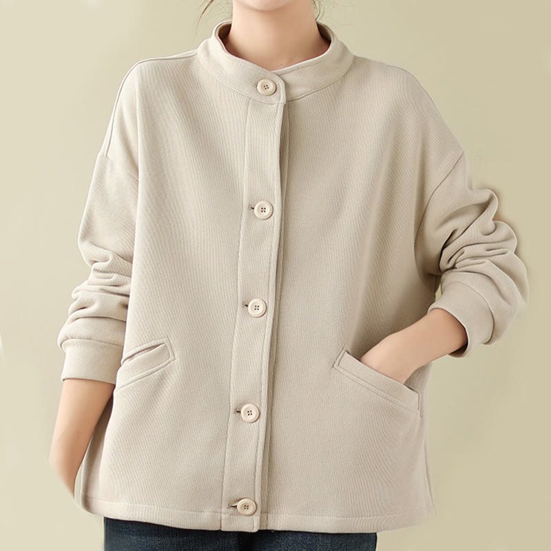 Chaqueta de algodón de manga larga para mujer con bolsillos y diseño de Buddha Stones en color liso - Blanco antiguo - US14，UK/AU18，EU46 (2XL) - image 13