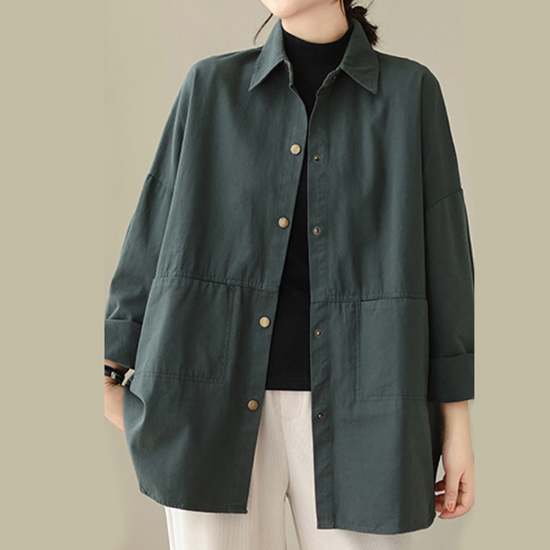 Chaqueta informal de manga larga con bolsillos para mujer, de color liso y con estampado de Buddha Stones - image 2