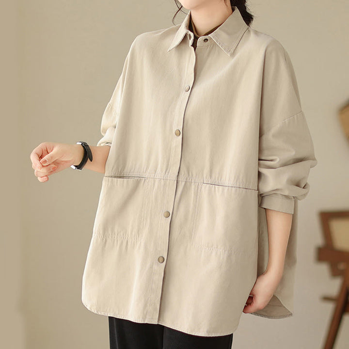 Chaqueta informal de manga larga con bolsillos para mujer, de color liso y con estampado de Buddha Stones - image 10