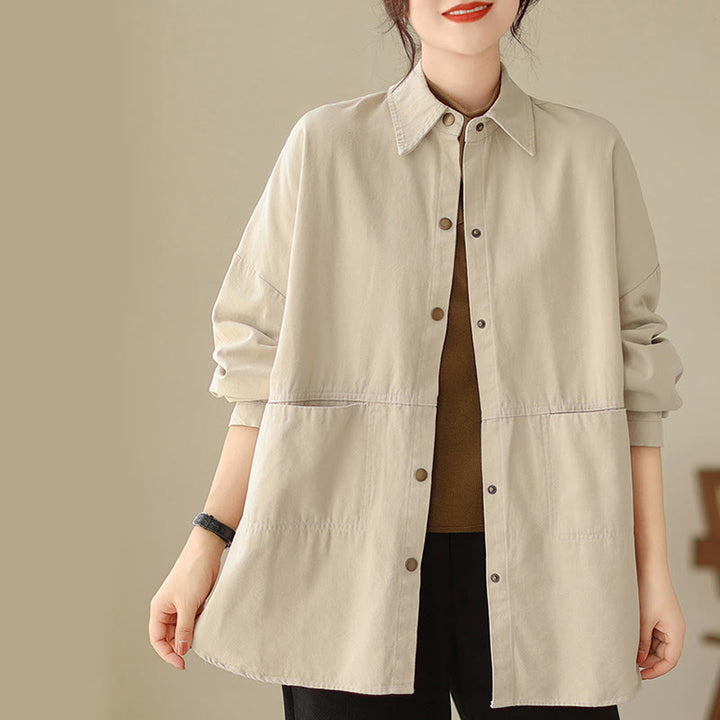 Chaqueta informal de manga larga con bolsillos para mujer, de color liso y con estampado de Buddha Stones - image 13