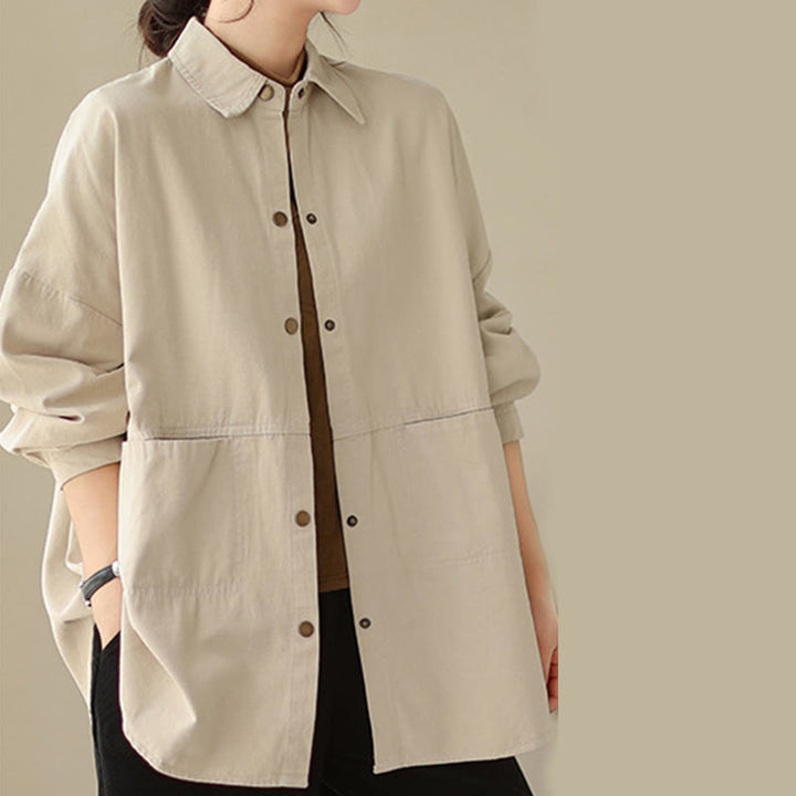 Chaqueta informal de manga larga con bolsillos para mujer, de color liso y con estampado de Buddha Stones - image 11