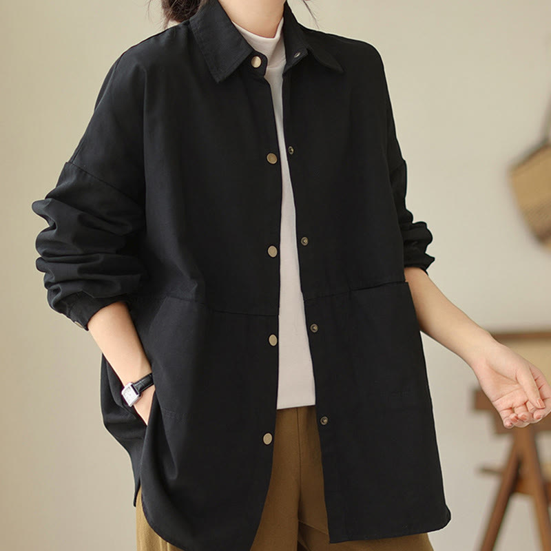 Chaqueta informal de manga larga con bolsillos para mujer, de color liso y con estampado de Buddha Stones - Negro - US14，UK/AU18，EU46 (2XL) - image 15
