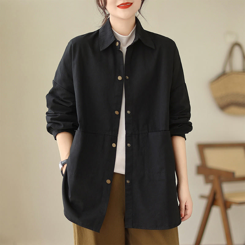 Chaqueta informal de manga larga con bolsillos para mujer, de color liso y con estampado de Buddha Stones - image 19