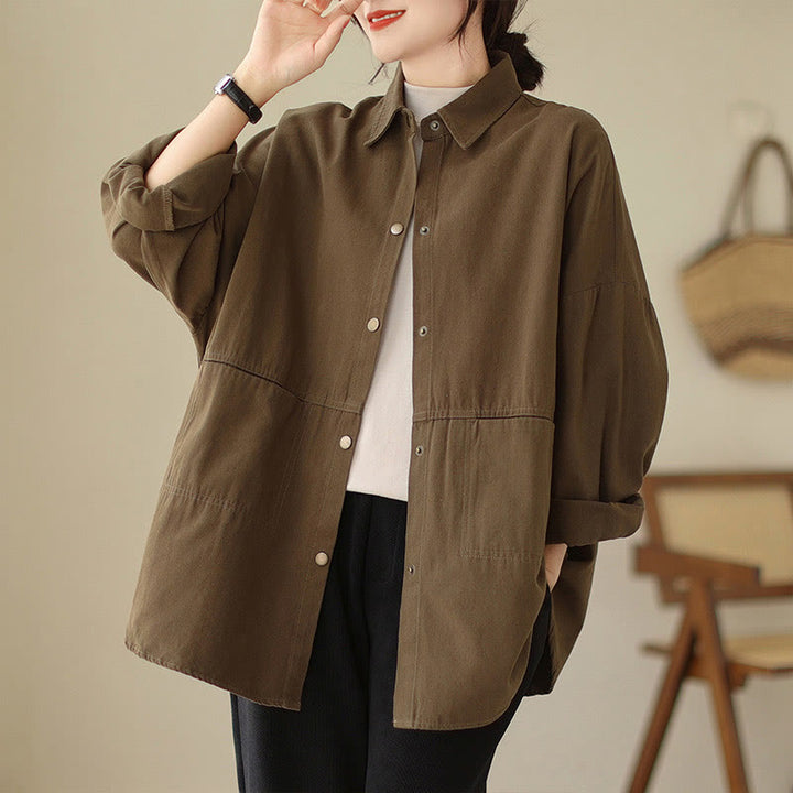 Chaqueta informal de manga larga con bolsillos para mujer, de color liso y con estampado de Buddha Stones - image 23