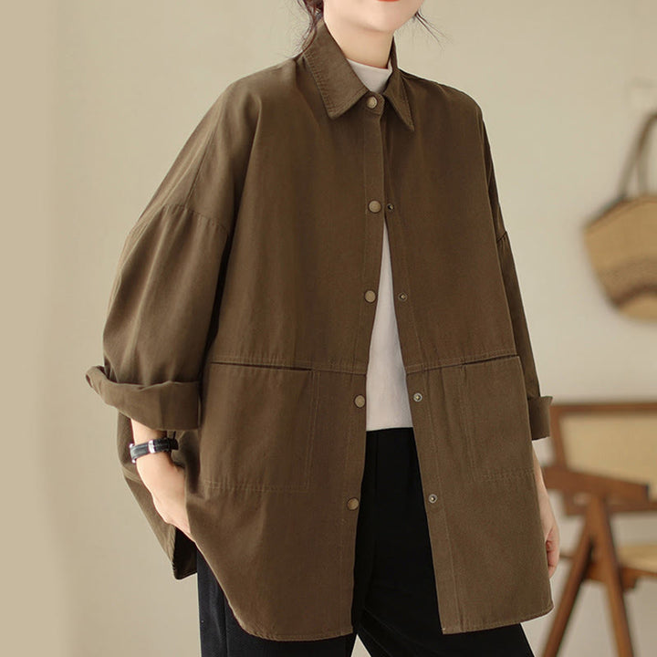 Chaqueta informal de manga larga con bolsillos para mujer, de color liso y con estampado de Buddha Stones - image 25