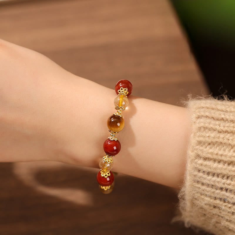 Pulsera de la riqueza con cuentas de ojo de tigre y cuarzo rutilado dorado natural de Buddha Stones - image 4