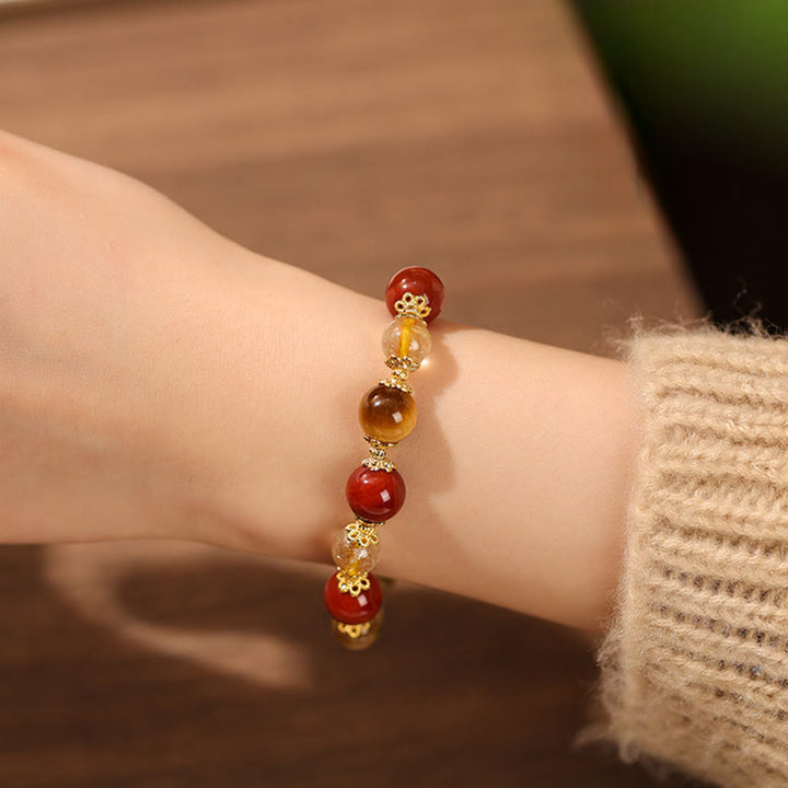 Pulsera de la riqueza con cuentas de ojo de tigre y cuarzo rutilado dorado natural de Buddha Stones - image 4