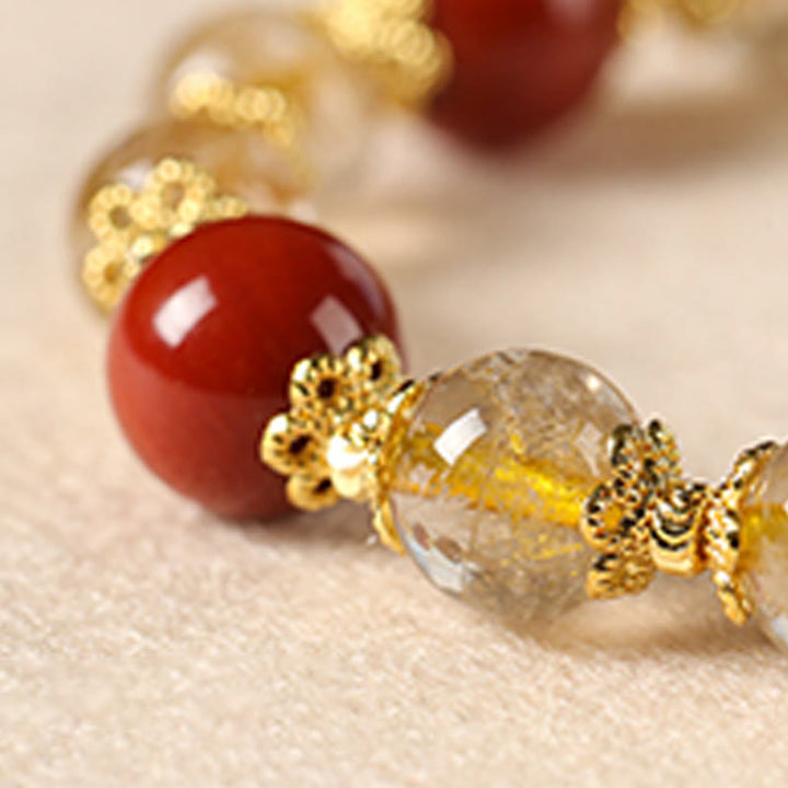 Pulsera de la riqueza con cuentas de ojo de tigre y cuarzo rutilado dorado natural de Buddha Stones - image 13