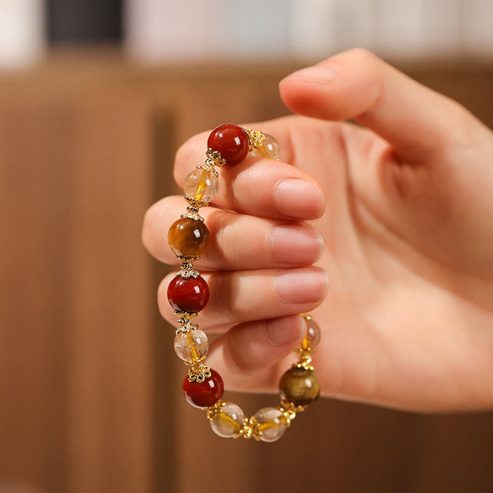 Pulsera de la riqueza con cuentas de ojo de tigre y cuarzo rutilado dorado natural de Buddha Stones - image 3