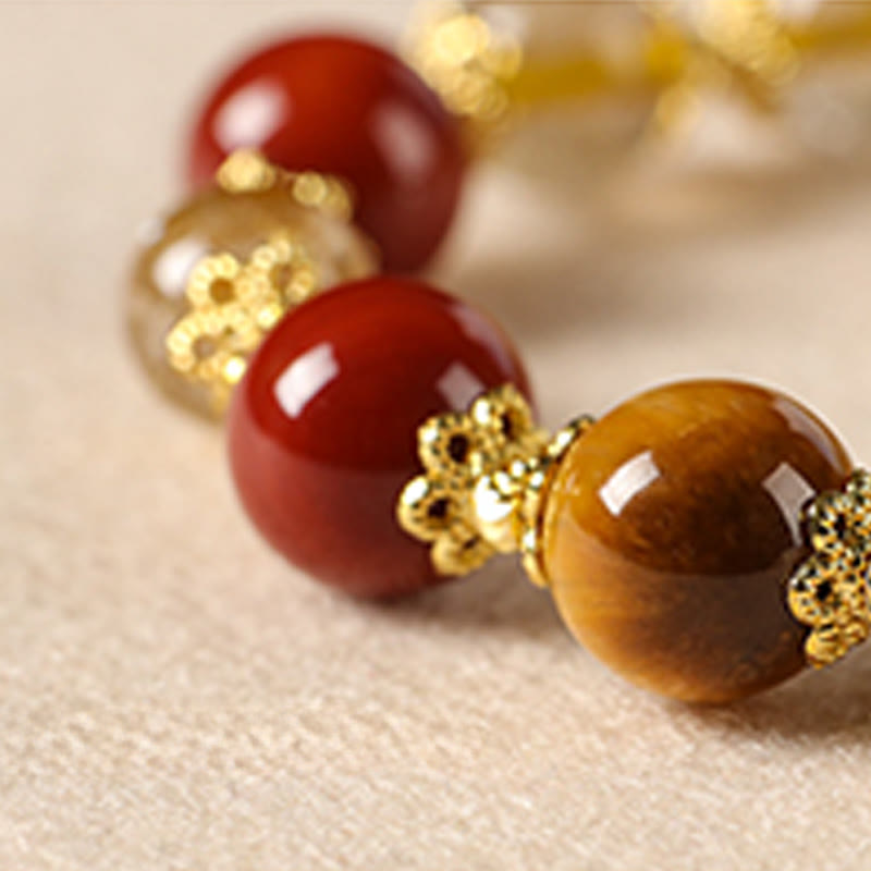 Pulsera de la riqueza con cuentas de ojo de tigre y cuarzo rutilado dorado natural de Buddha Stones - image 12