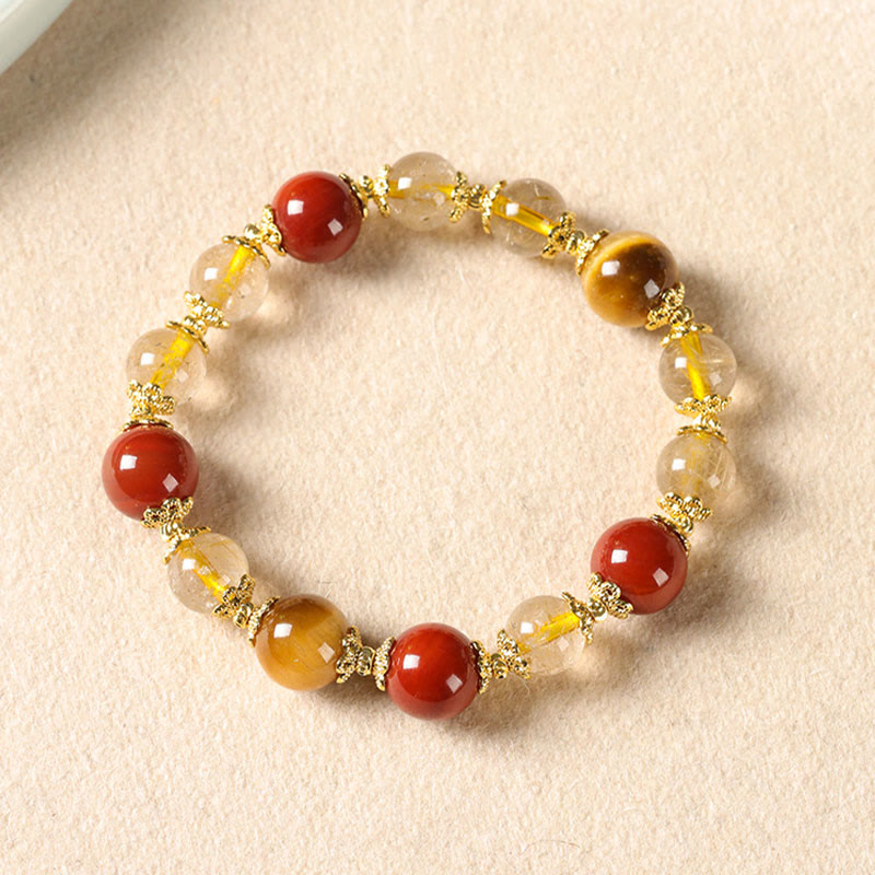 Pulsera de la riqueza con cuentas de ojo de tigre y cuarzo rutilado dorado natural de Buddha Stones - image 2