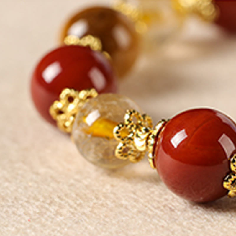 Pulsera de la riqueza con cuentas de ojo de tigre y cuarzo rutilado dorado natural de Buddha Stones - image 11