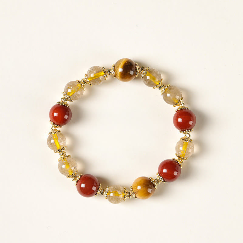 Pulsera de la riqueza con cuentas de ojo de tigre y cuarzo rutilado dorado natural de Buddha Stones - image 8