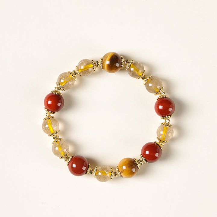 Pulsera de la riqueza con cuentas de ojo de tigre y cuarzo rutilado dorado natural de Buddha Stones - image 8