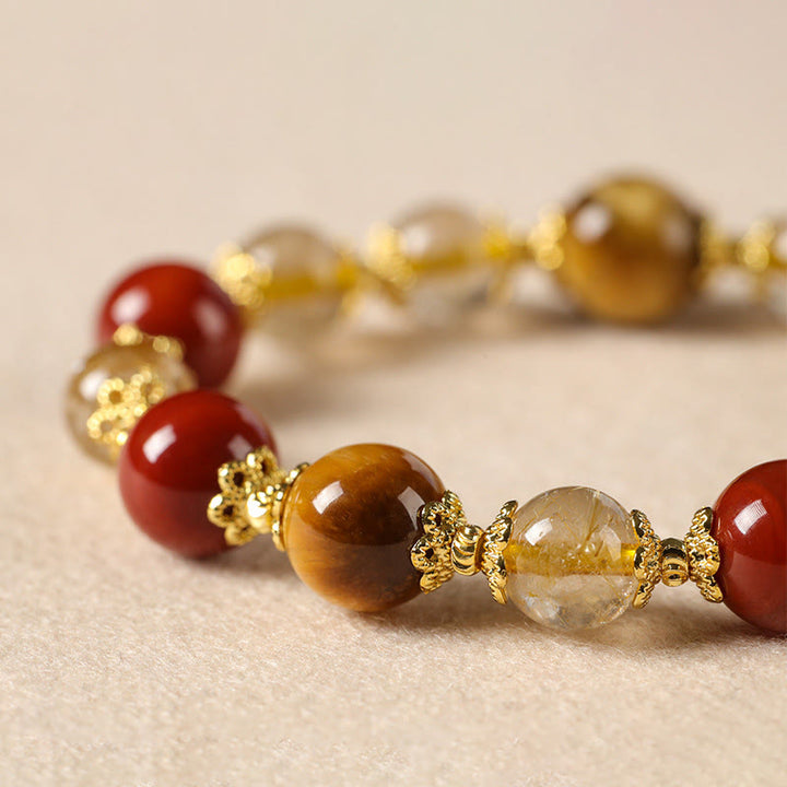 Pulsera de la riqueza con cuentas de ojo de tigre y cuarzo rutilado dorado natural de Buddha Stones - image 10
