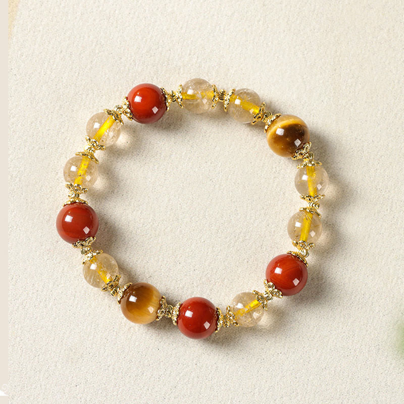 Pulsera de la riqueza con cuentas de ojo de tigre y cuarzo rutilado dorado natural de Buddha Stones - image 6