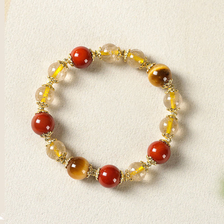 Pulsera de la riqueza con cuentas de ojo de tigre y cuarzo rutilado dorado natural de Buddha Stones - image 6