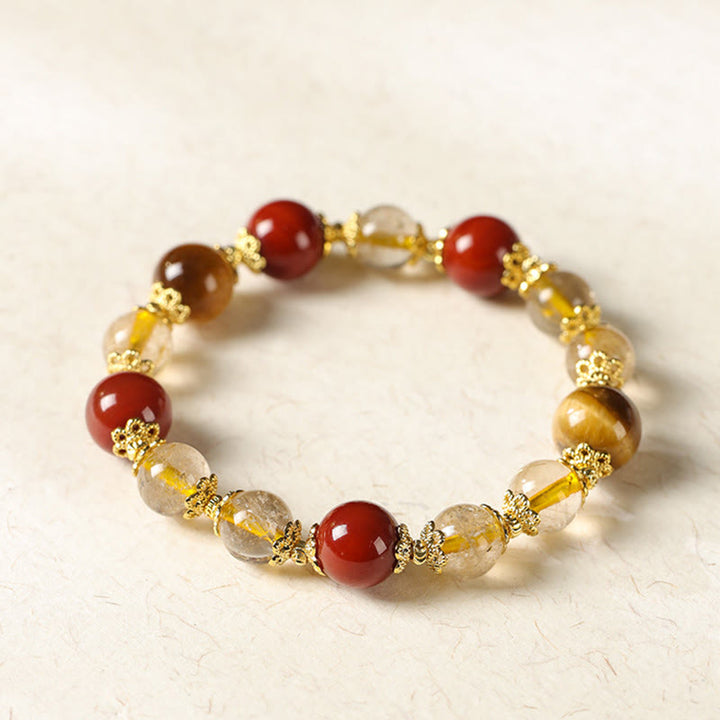 Pulsera de la riqueza con cuentas de ojo de tigre y cuarzo rutilado dorado natural de Buddha Stones - image 7