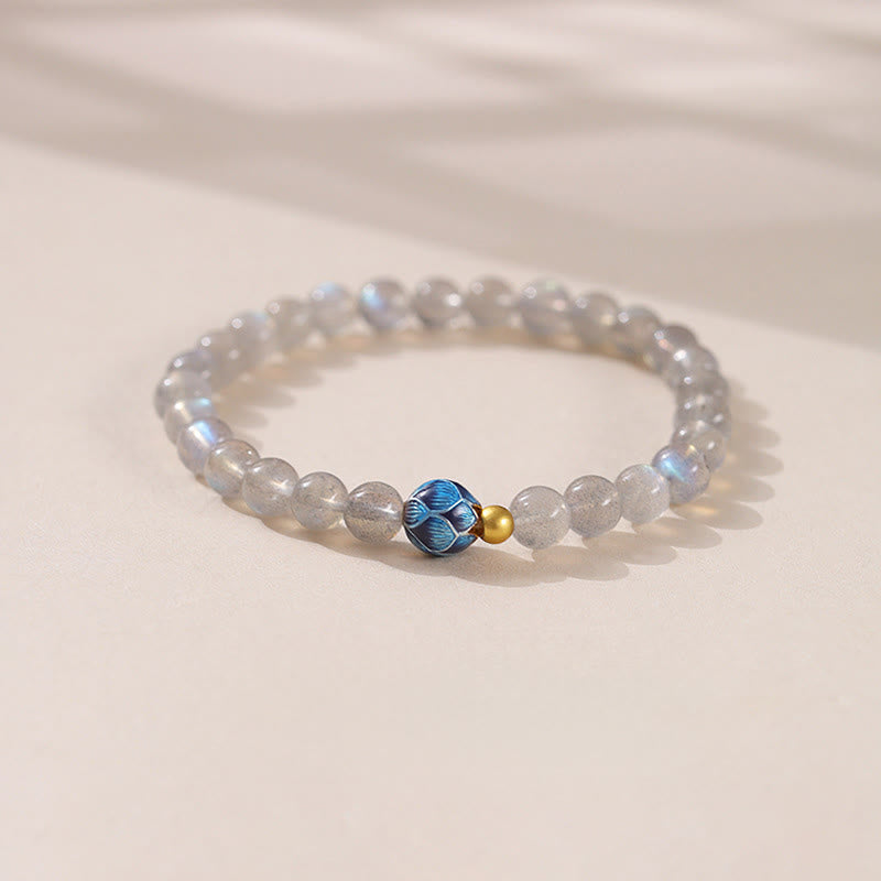 Pulsera con encanto de loto, piedra lunar natural y Buddha Stones - Piedra lunar y loto (circunferencia de la muñeca: 15-16 cm) - image 0
