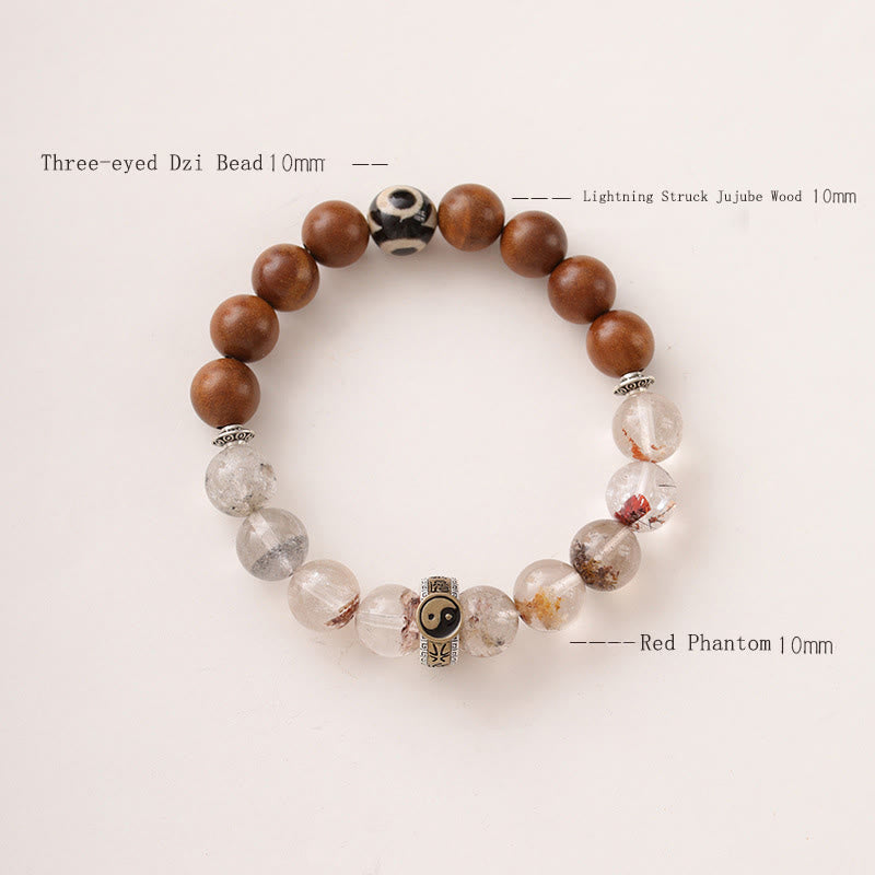 Pulsera de protección Yin Yang con fantasma rojo de madera impactada por rayos y Buddha Stones - image 2
