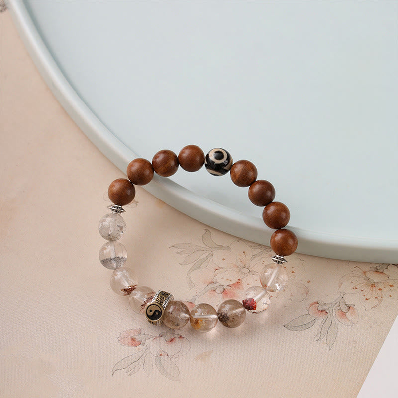 Pulsera de protección Yin Yang con fantasma rojo de madera impactada por rayos y Buddha Stones - Rayo de madera de azufaifo y fantasma rojo (circunferencia de la muñeca: 15-16 cm) - image 0