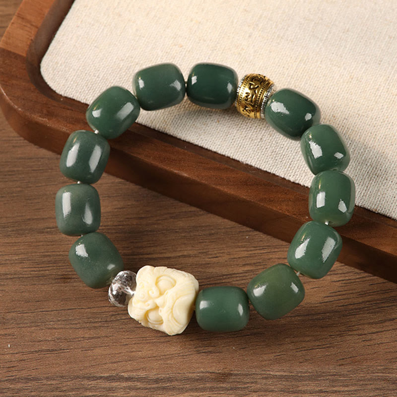 Pulsera de la paz con cabeza de león y semillas de Bodhi de Buddha Stones Om Mani Padme Hum - Semilla de Bodhi Verde (circunferencia de la muñeca: 15-17 cm) - image 0