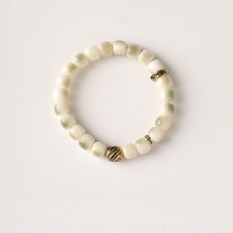 Pulsera de sabiduría Garuda de cobre y latón martillado con semillas de Bodhi y Buddha Stones - Semilla de Bodhi y cuenta de latón (circunferencia de la muñeca: 15-17 cm) - image 6