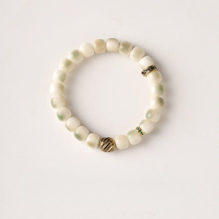Pulsera de sabiduría Garuda de cobre y latón martillado con semillas de Bodhi y Buddha Stones - Semilla de Bodhi y cuenta de latón (circunferencia de la muñeca: 15-17 cm) - image 6