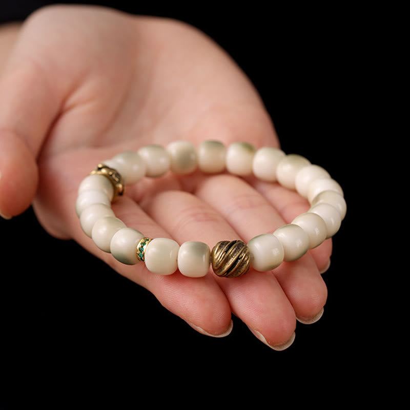 Pulsera de sabiduría Garuda de cobre y latón martillado con semillas de Bodhi y Buddha Stones - image 7